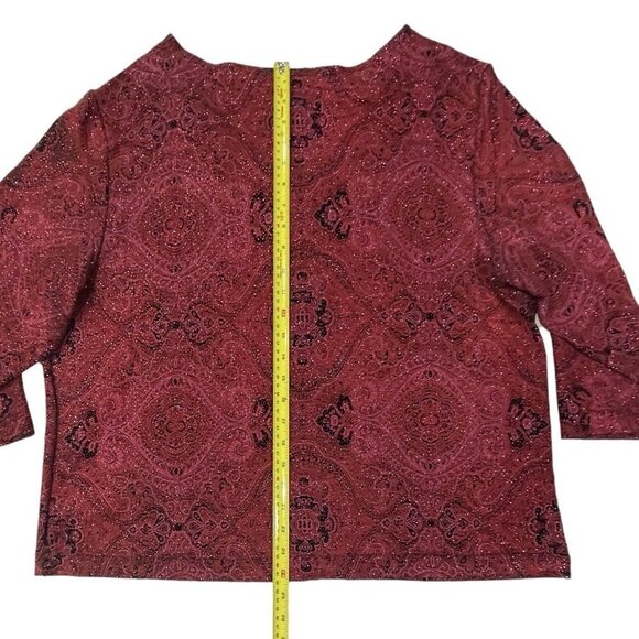 Vtg DRESS BARN Womens‎ Glittery Maroon Top Size 18/20 Paisley Christmas Party - Picture 12 of 15